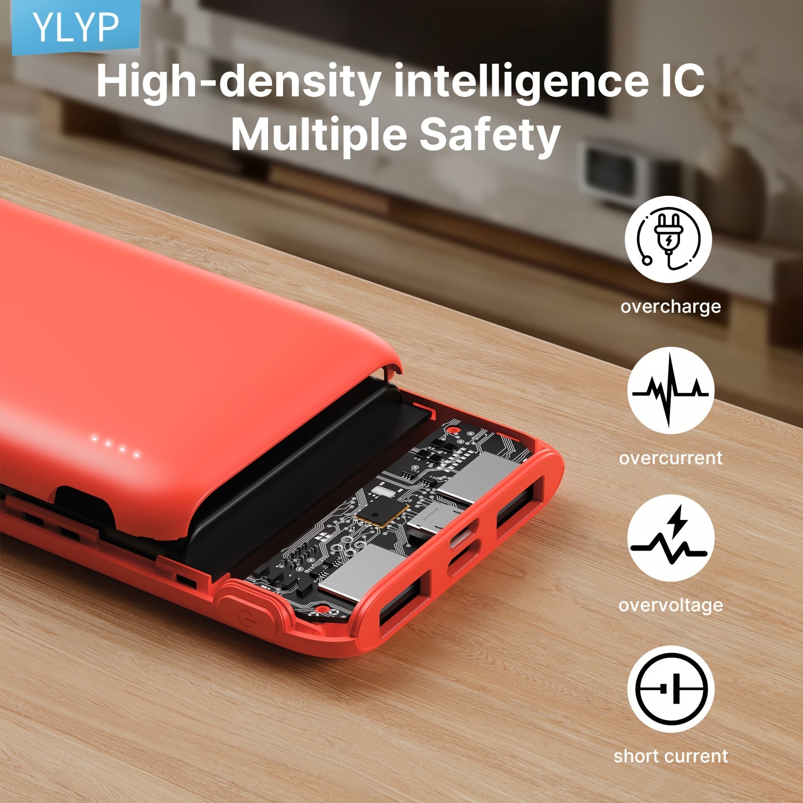 YLYP 1pc Ultra Slim 5000Mah Mini Pocket Portable Power Bank, with LED Light Display, Outdoor Emergency Backup Battery Pack, Dual Usb/Type-C/Micro Interface, Suitable for Iphone/Android Mobile Phone Digital Electronic Equipment, Holiday Gifts
