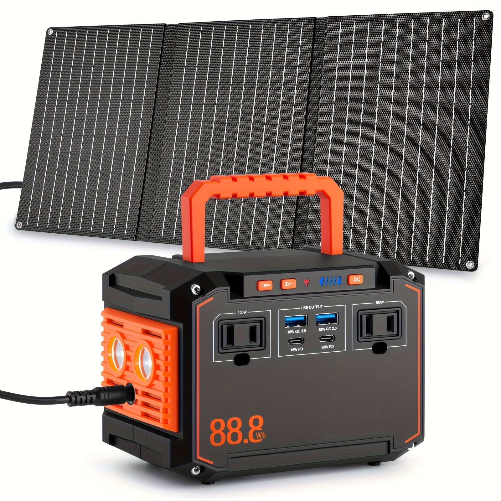 350W/150W峰值行動式太陽能發電機，隨附60W/40W/30W/21W太陽能板，240Wh/111Wh/88.8Wh太陽能充電寶，配備交流/直流/USB介面，適用於露營帳篷、戶外應急、家庭使用、持續氣道正壓通氣機（CPAP）、風扇、膝上型電腦、緊急情況、禮品