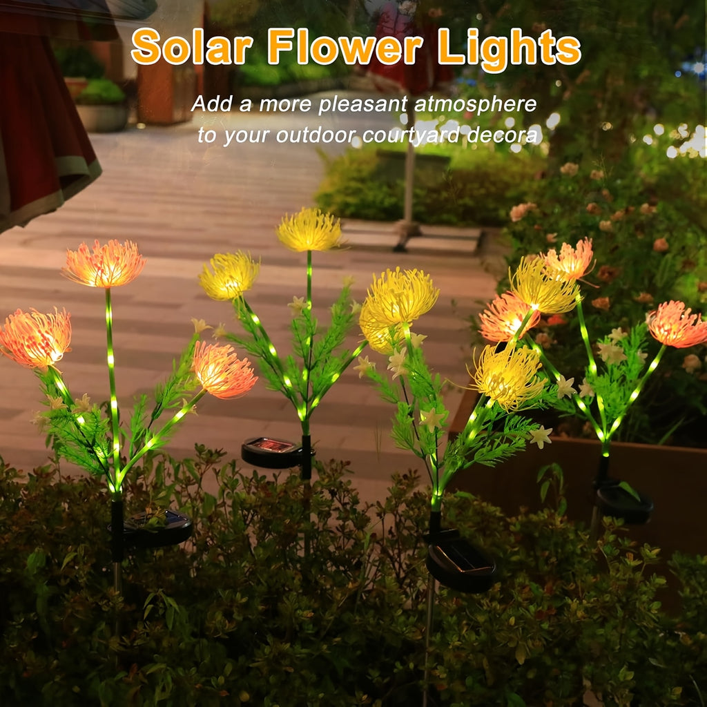 Solar Pink + Yellow Lycoris Radiata 4-Piece 12-Head Solar Flower Light, Outdoor Solar Garden Light, Suitable for Christmas Decoration, Flower Light with Glowing Stem, Can Be Used for Flower Pot, Courtyard, Path, Balcony and Garden Decoration