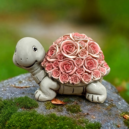 1PC Solar Light, Resin Craft Turtle Statue Light, Creative Turtle with Rose on Shell, IP44 Outdoor Landscape Decorative Light, Courtyard Garden Lawn Ambient Light, Birthday Party Decorative Light, Valentine‘s Day Gift, Gift for Family and Friends