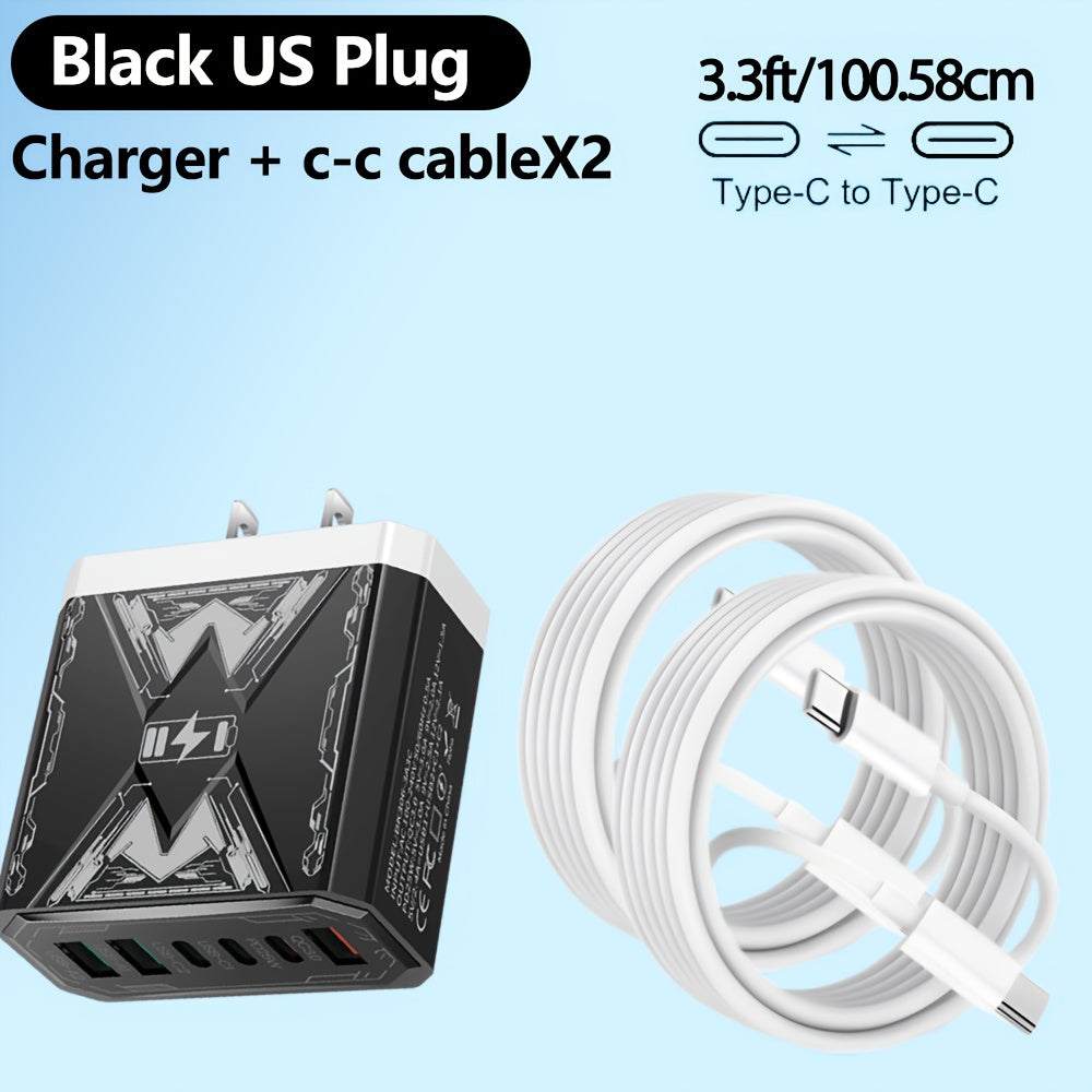 6-in-1 Fast Charger 3USB + 3Type-C Power Adapter with Indicator Light, QC3.0 Power Adapter Cube USB Wall Charger, for iPhone 17/ 16/ 15/ 13/ 13pro/ 12/ 12pro/ XR/ SE, Pro/ Mini/ Air---Perfect Christmas, Holiday, New Year Gift,  Travel Charger