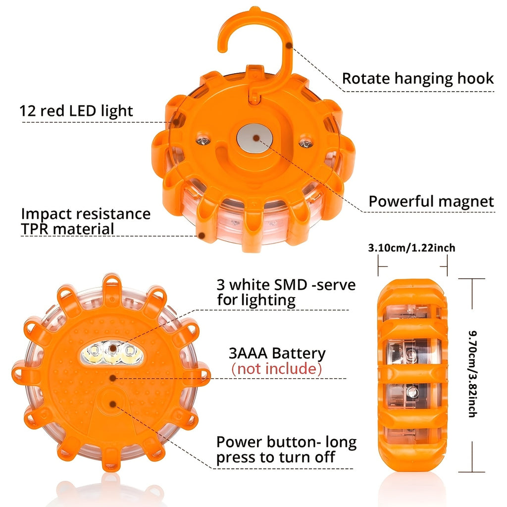 3Pcs LED Road Signal Emergency Light Set, 9 Lighting Modes, Strong Magnetic Hook, Road Rescue Search Tool, Car Accident Inspection Light, Safety Warning Accessories