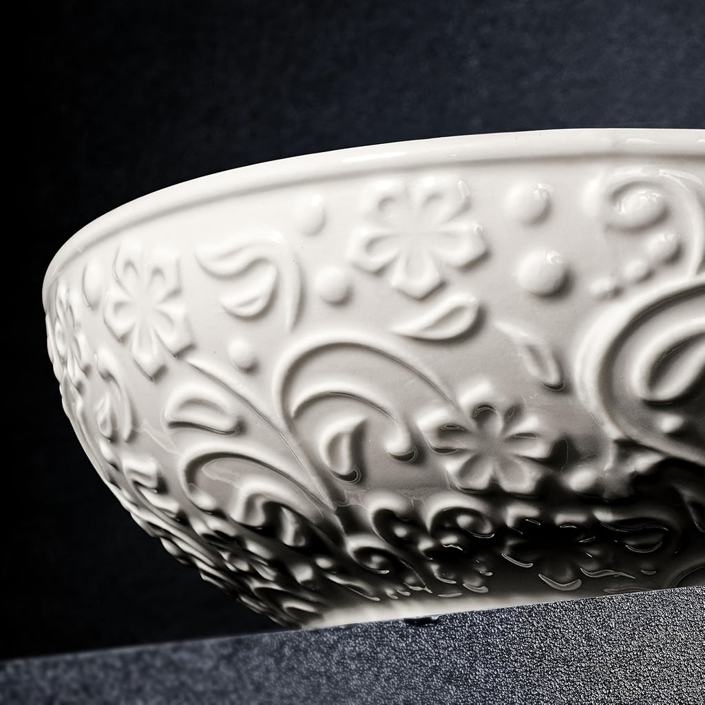 4-Pack Alterna Embossed Ceramic Bowl Set, Christmas Special: 30oz Pasta & Salad Bowl – Perfect for Halloween & Thanksgiving Gifts – Microwave & Dishwasher Safe