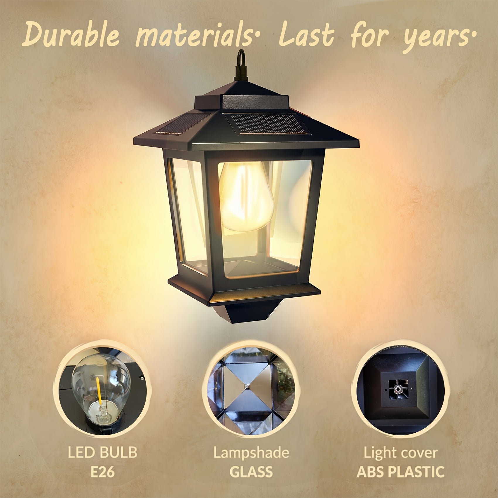 2-Pack IP44 Waterproof Solar Outdoor Wall Light - Dusk to Dawn LED Wall Light with 4 Solar Panels and Hooks, Rust-Proof Design and Replaceable Bulb, Bright Decorative Solar Light for Yard, Perfect Holiday Gift