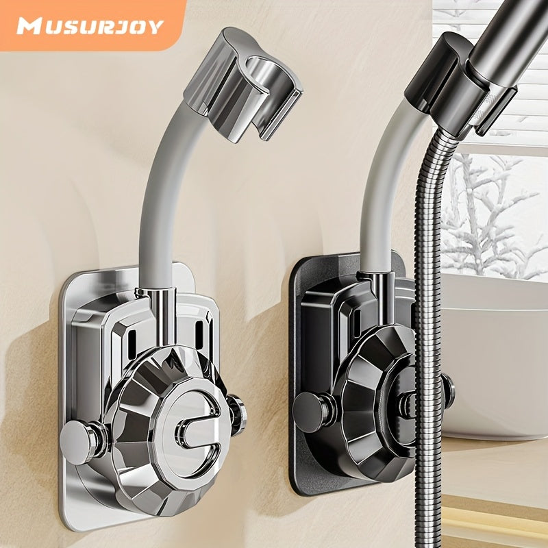 Musurjoy Bathroom Shower System Wall Mount Shower Head Holder - Adjustable Angle Shower Bracket, Silver Black Gray, No-Drill Wall Mount, Father's Day Gift, New Summer Product