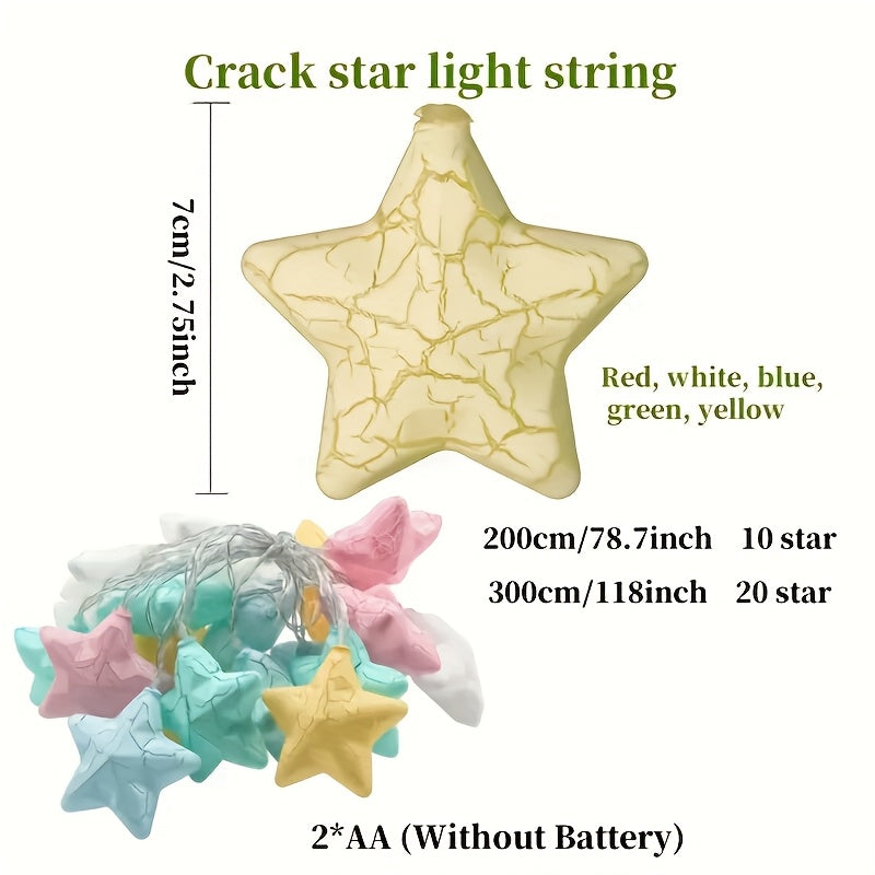 1套LED星星串燈，多彩裂紋仙女燈適用於婚禮、復活節、通用裝飾，電池供電（不含電池），塑膠材質，聖誕和復活節節日氛圍照明