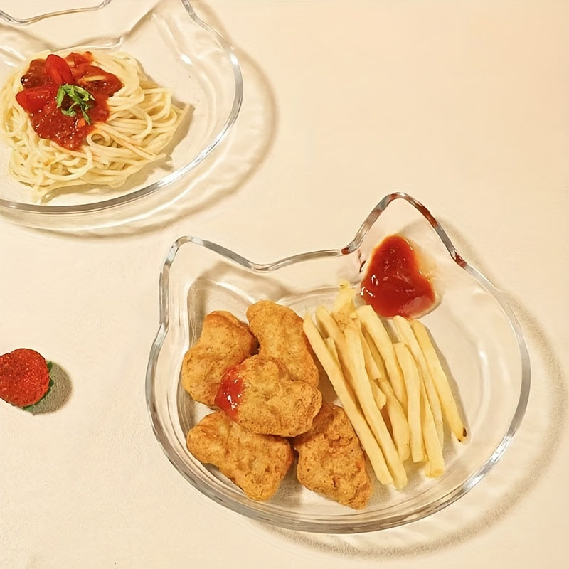 1pc Thickened Cute Cat Glass Plate, Home Dumpling Plate, Salad Plate, Dinner Plate