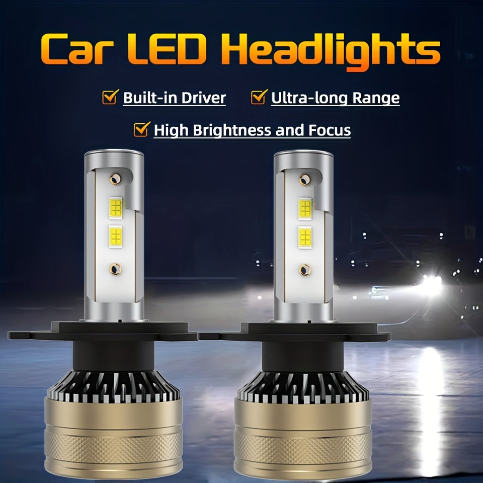 [2-Pack] Super Bright LED Car Lights H7/H1/H4/H8/H9/H11/9005/9006/9012 Universal, Fan Cooling, Aluminum Body, 6000K Pure White Light, Easy-to-Install Car Bulbs