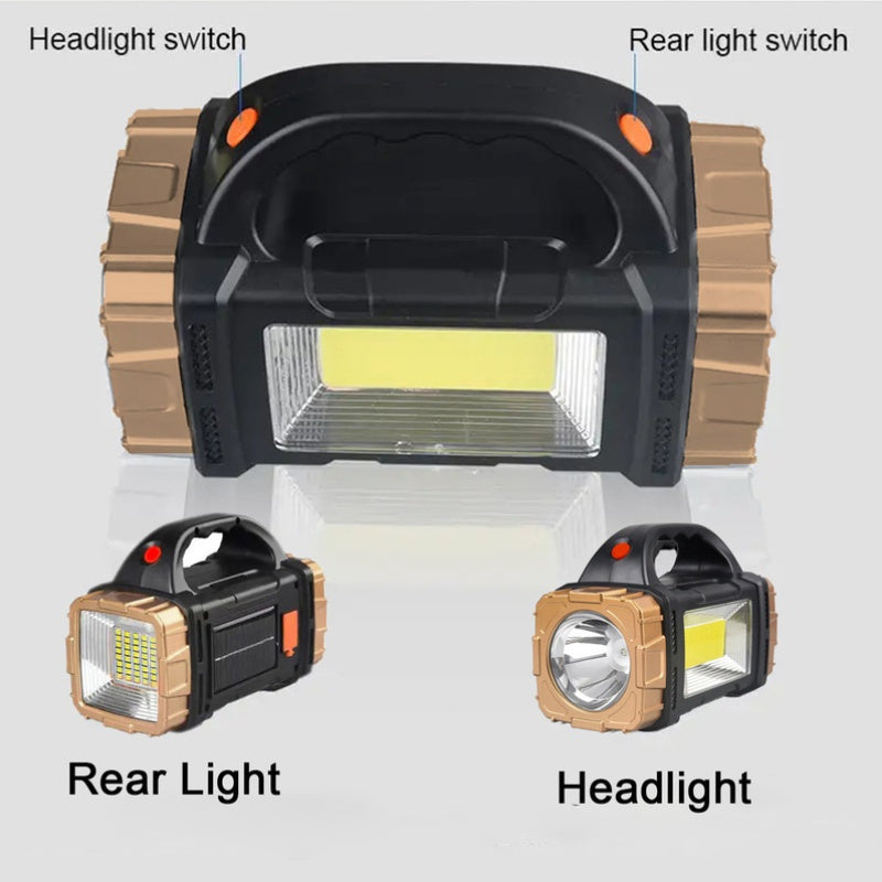 1pc solar multi-functional outdoor flashlight, USB rechargeable LED spotlight, portable COB camping light with side light, suitable for night reading, hiking, mountaineering, fishing, emergency situations