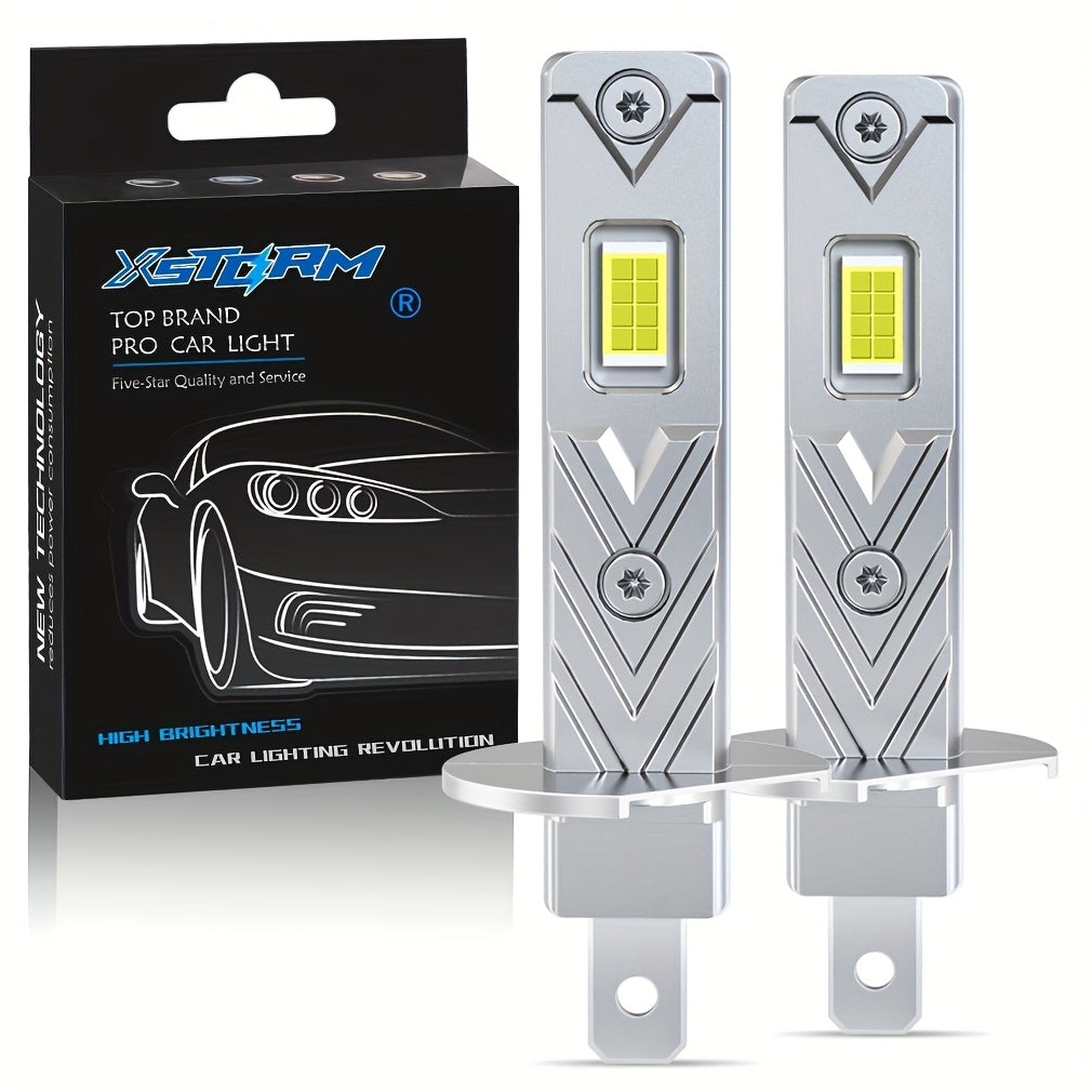 XSTORM 2Pcs 12000 Lumens H1 H3 LED Car Headlights Mini H1 LED Fog Light 30W CSP Headlight Fanless Daytime Running Light 12V 6500K White Light