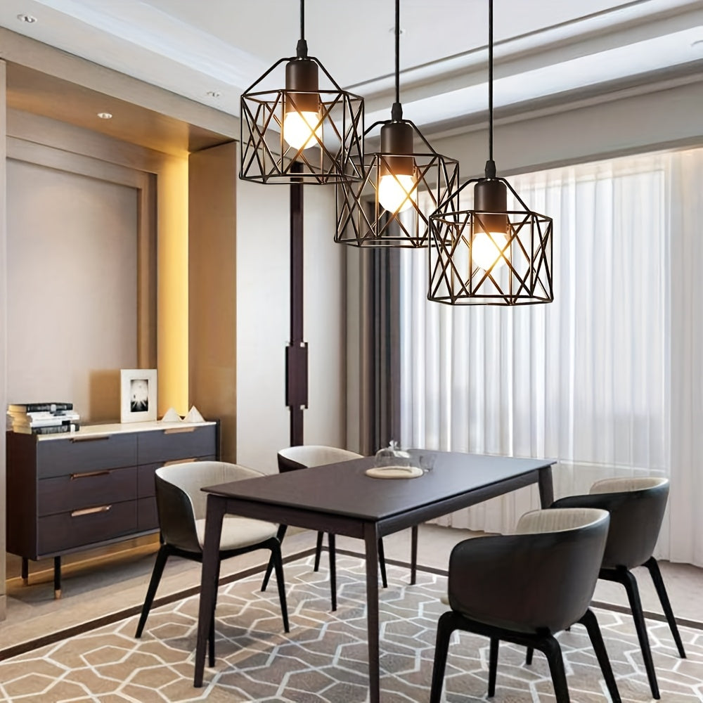 3 pendant lights, dining room farmhouse kitchen island high adjustable lighting fixture pendant light, dining room bedroom hallway industrial pendant light, black metal cage pendant light