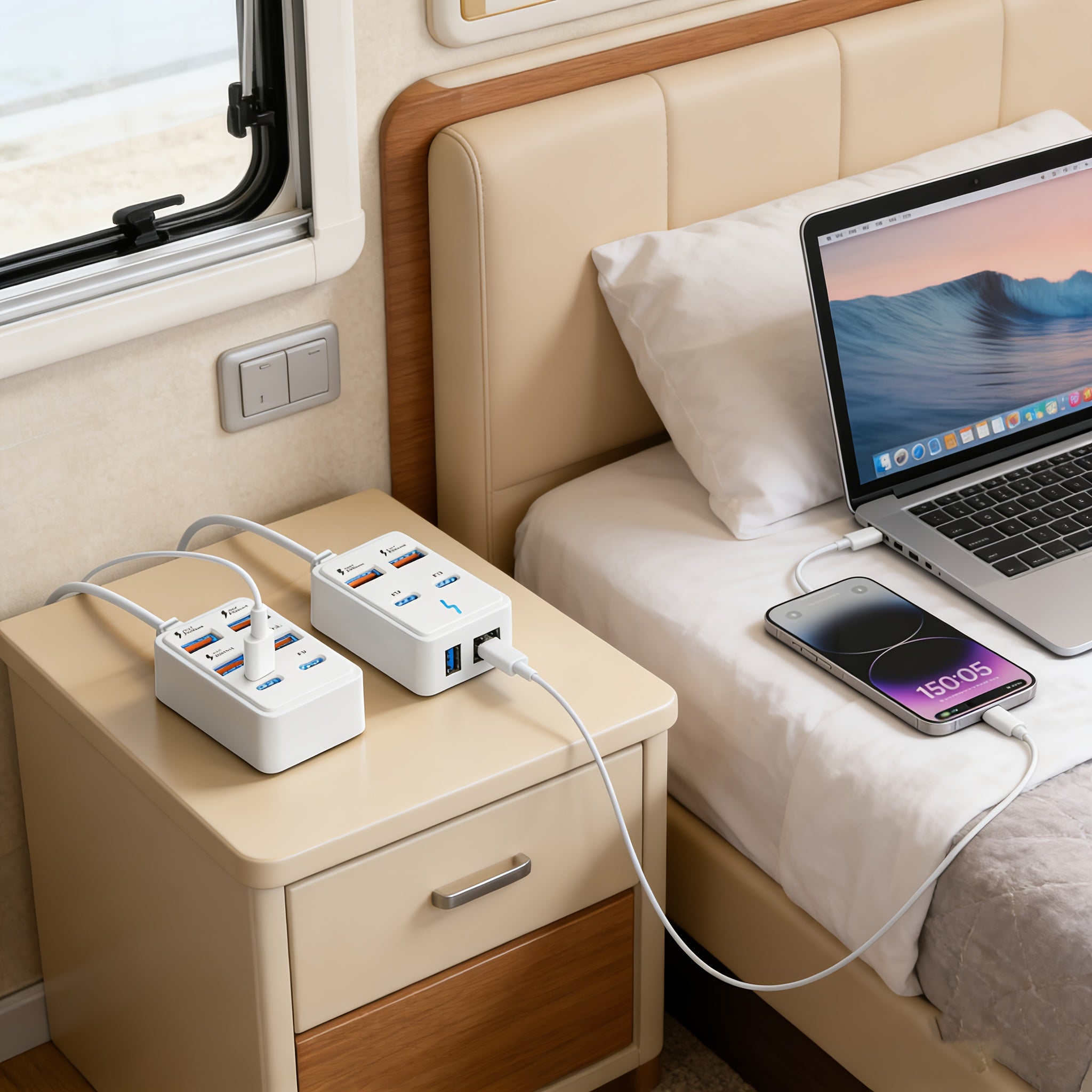 1pc of a 4/6 Port High-Speed USB Charging Station, a Multi-Device Fast Charging Hub Compatible with Laptops, Tablets, And Phones, a Power Conversion Partner for Rvs, a Desktop Wall-Mounted Charger, And a Smart Dual-Socket Distribution