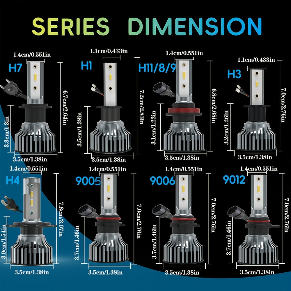 Erruson 2-Pack Dazzling Car Bulbs 9005/HB3 9006/HB4 H11 H4 H7 H1 High/Low Beam Dual-Use Turbo Light, 30000 Lumens 300W 3000K/4300K/6000K/8000K/25000K Car Light, 700% Brightness