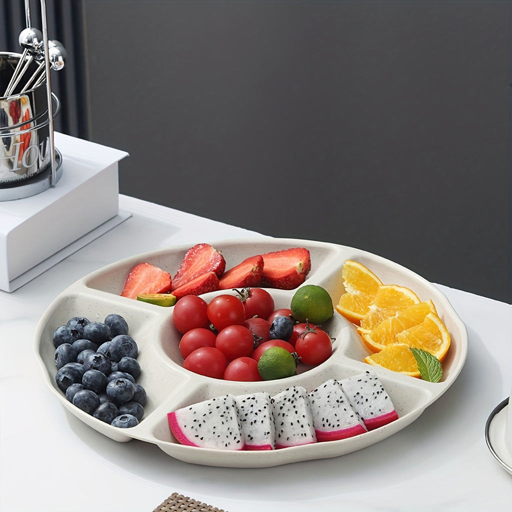 1 Piece, Creative Nut Tray with 3 Sizes, Dried Fruit Dish, Plastic Snack Plate, Divided Candy Bowl, Dessert Plate, Food Container, Fruit Tray – Decorative Serving Plate for Kitchen & Living Room (Beige / Blue / Green / Pink / Navy / Gray)