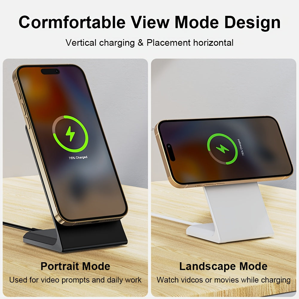 GYUAN 15W Fast Magnetic Charging Station for iPhone 12 Mini, 13, 14 Plus, 15, 16 Pro Max & AirPods 4, 3 Pro 2 - Wireless Desktop Charger with USB-C Input, Green LED Indicator, 2-in-1 Stand, iPhone Charging Station | Modern Charging Station | Sleek Chargin
