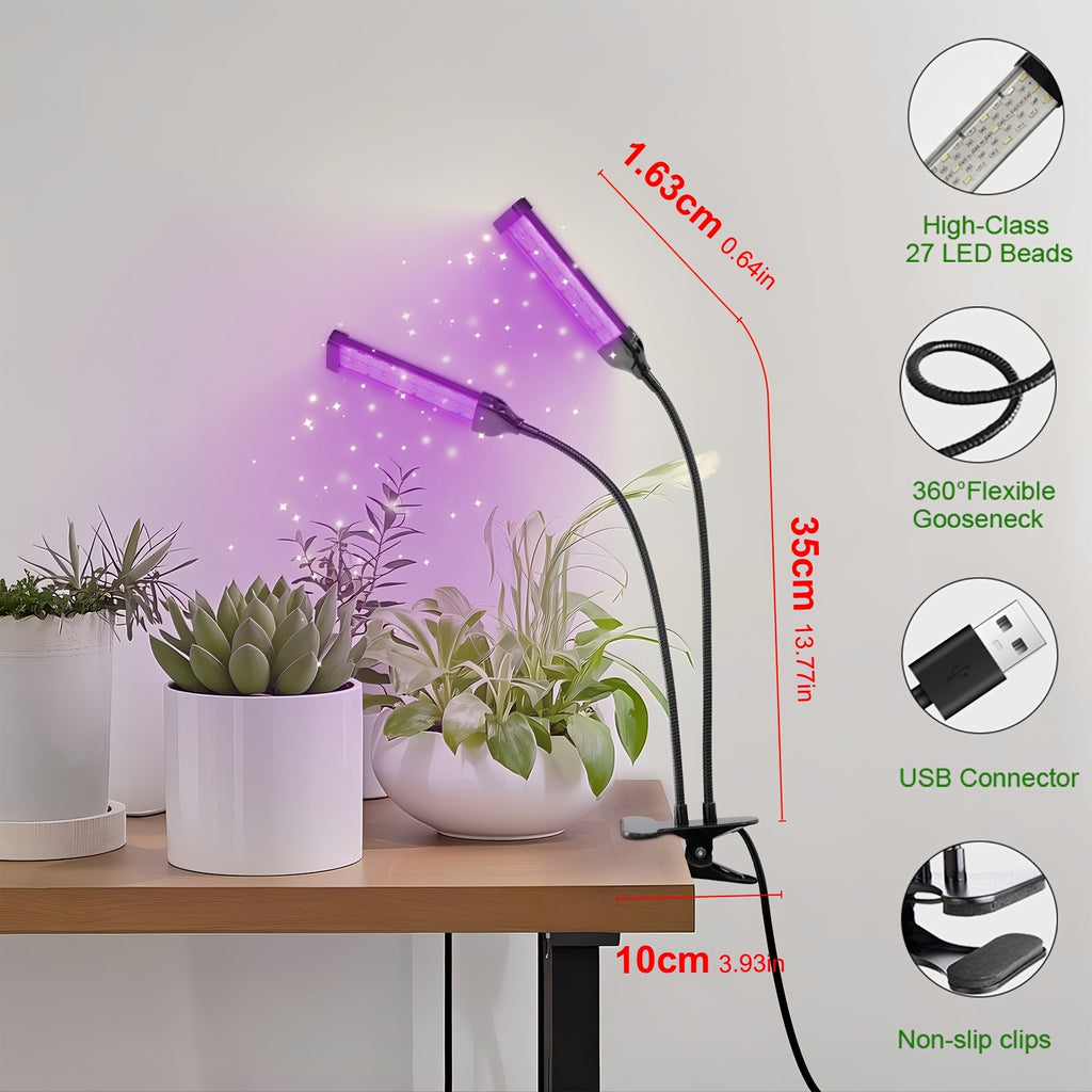 2-in-1 Full Spectrum LED Plant Grow Light, USB Powered with Timer & Dimmable Function, 3 Lighting Modes, Smart Sensor Timer Dual Wavelength Design, Indoor Potted Plant Desk Lamp for Home Office, Compatible with Smart Devices
