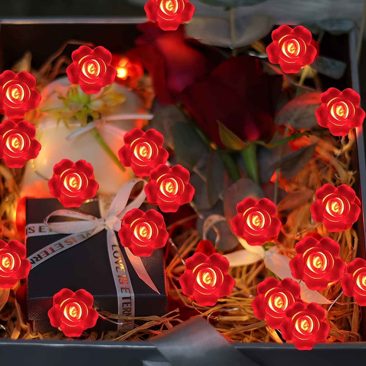 Luminarias 情人節愛心玫瑰造型室內裝飾LED銅線燈串