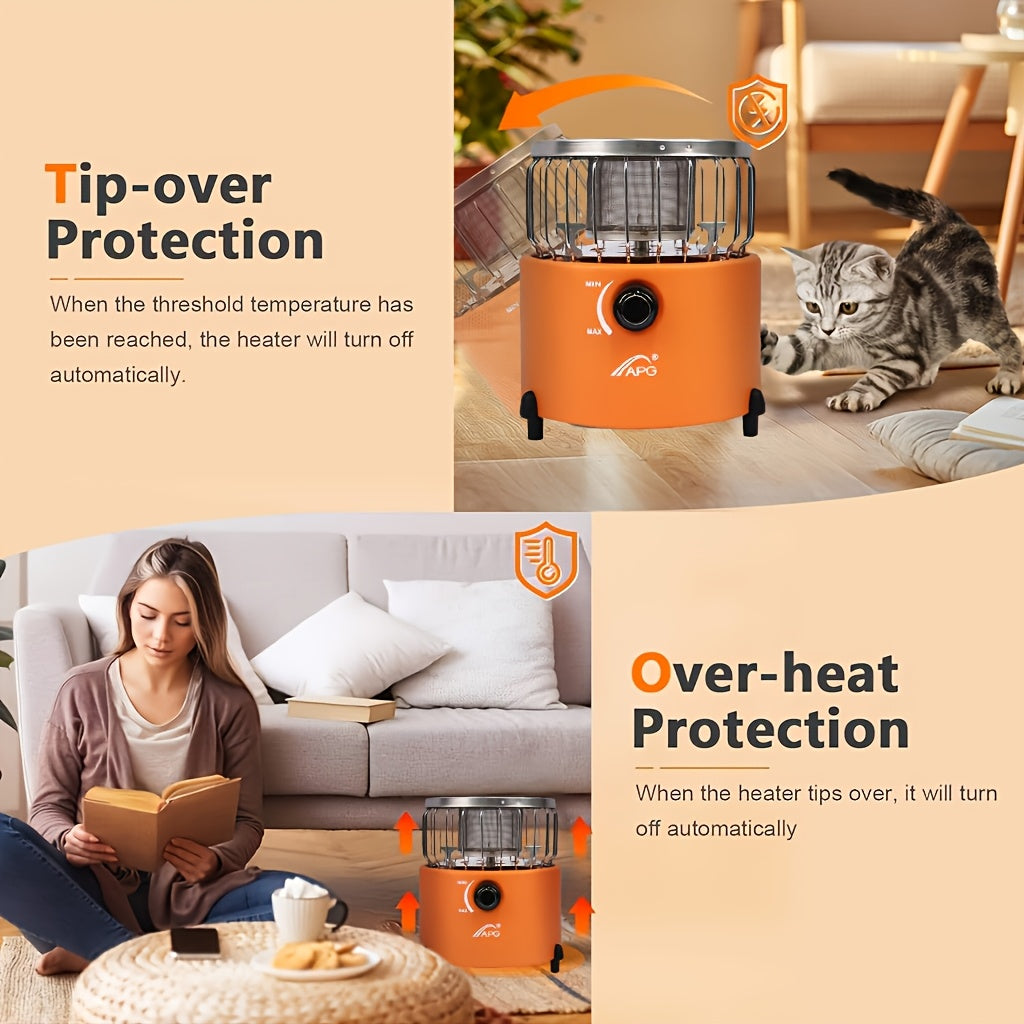 9000 BTU Adjustable Propane Heater Stove - 2-in-1 Indoor/Outdoor Portable Gas Stove, Ideal for Camping, Cooking & Emergency Preparedness, Compact 10.7 x 7 Inch Design, Orange & Blue, Adjustable Flame Control, Durable Stainless Steel Construction