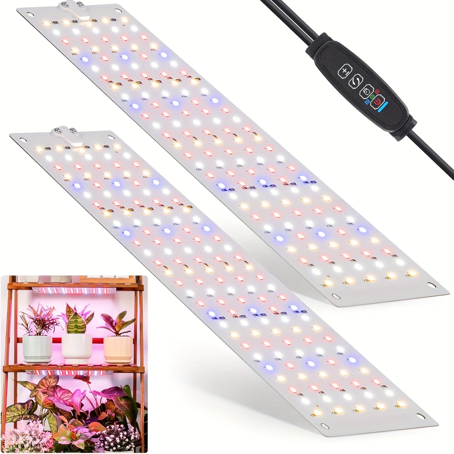 2 Pack 300LED Full Spectrum Red Plant Grow Light, Under Cabinet Grow Light for Indoor Plants, 3/6/12H Timer, 6 Dimmable Levels, USB Powered
