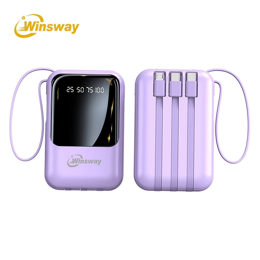 Winsway 10000mAh Portable Mobile Charger With Built-in Charging Cable, 4 Outputs And 3 Inputs, LED Smart Display/light For Android Mobile Electronic Devices, Is A Must-have Emergency Power Supply For Outdoor Camping. High-value Gift.