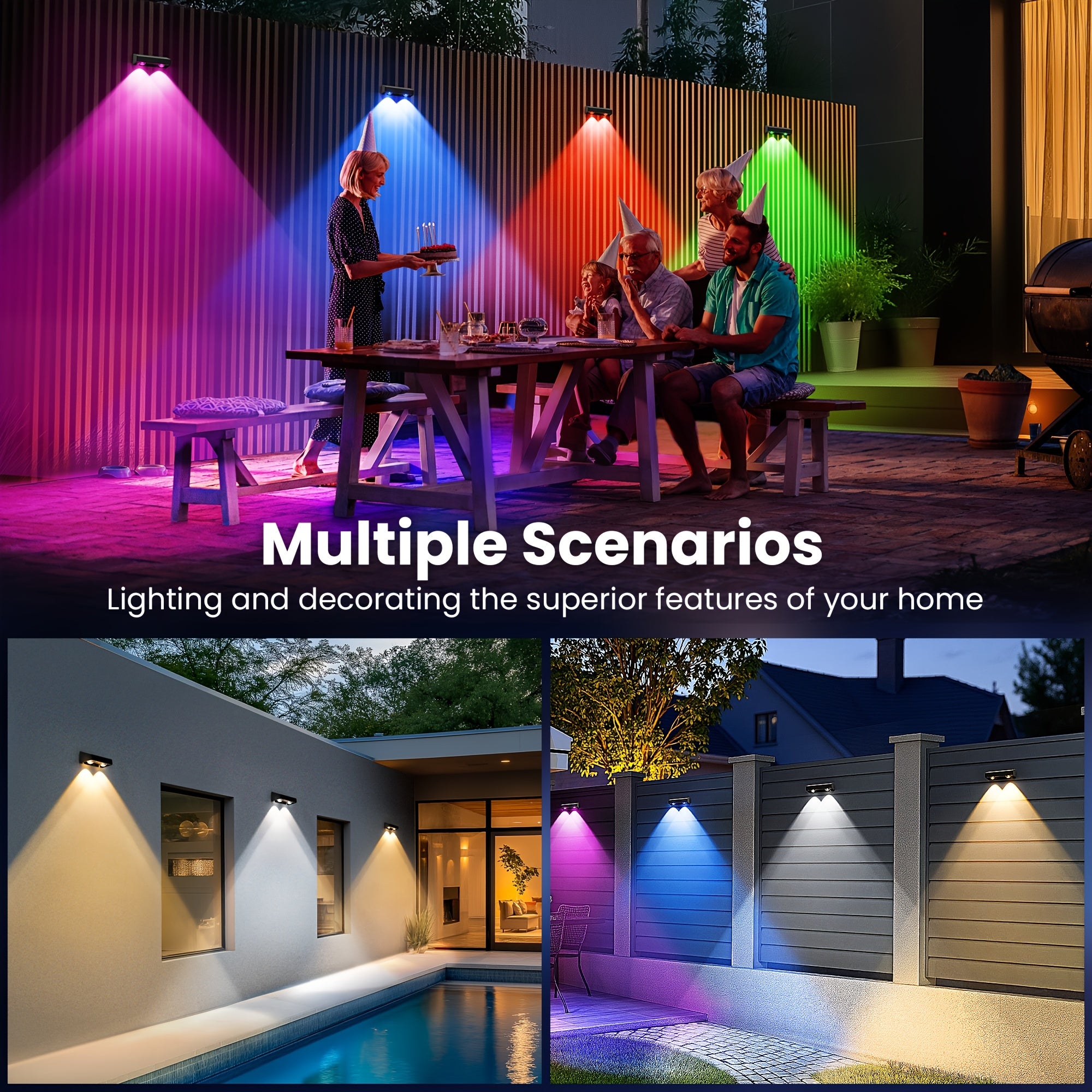 6/10/16 Pack Solar Fence Light Outdoor, Solar Wall Light 9 Fixed Colors & Color Changing, Modern Solar Step Light, Perfect for Steps, Stairs, Patio, Backyard, Porch, Railings, House Number Decoration, IP44 Waterproof