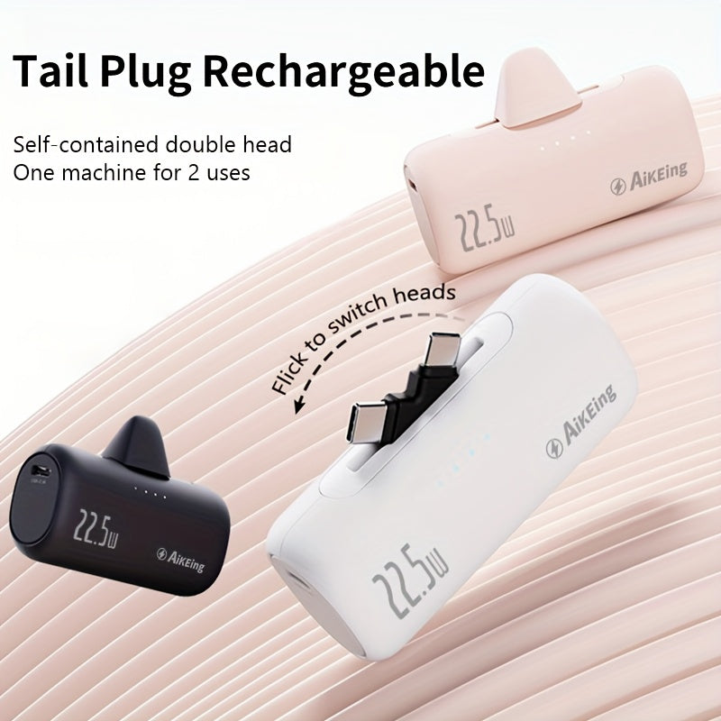 Aikeing 5000mAh 迷你行動電源，手機充電解決方案，iPhone 充電器，Type-C 相容行動電源，具備 LED 數位螢幕，適用於 iPhone 16/16 Plus/15 Pro/15 Pro Max/iPad Pro/Android 裝置