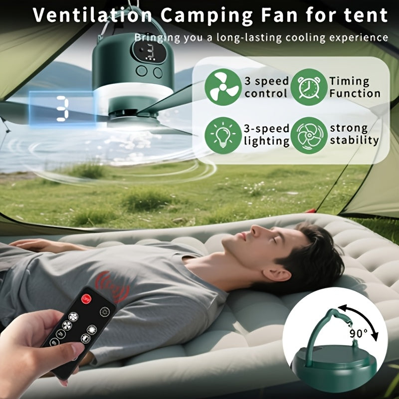 Household USB Fan Outdoor Camping Fan Tent Hanging Fan, Large Capacity Long Endurance Portable Rechargeable Camping Fan with Lighting, Emergency Camp Light, Movable Mini Ceiling Fan Mobile Power Bank