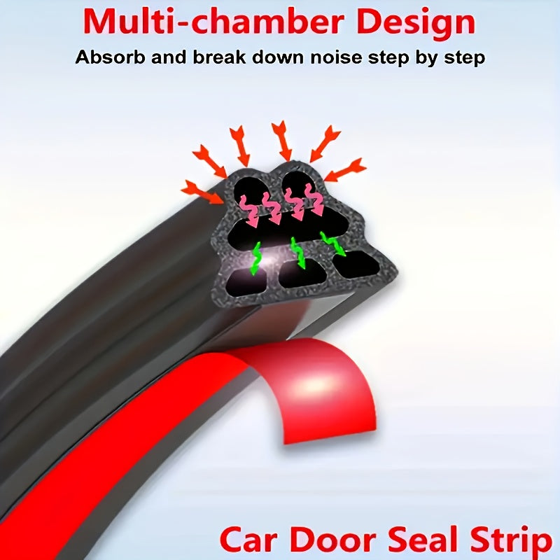 33FT Self-Adhesive Rubber Car Door Seal Strip - Waterproof, Noise Reduction, Multi-Chamber Design, Suitable for Front Doors, Hood and Trunk, Available in Two Sizes: 33FT and 16.4FT