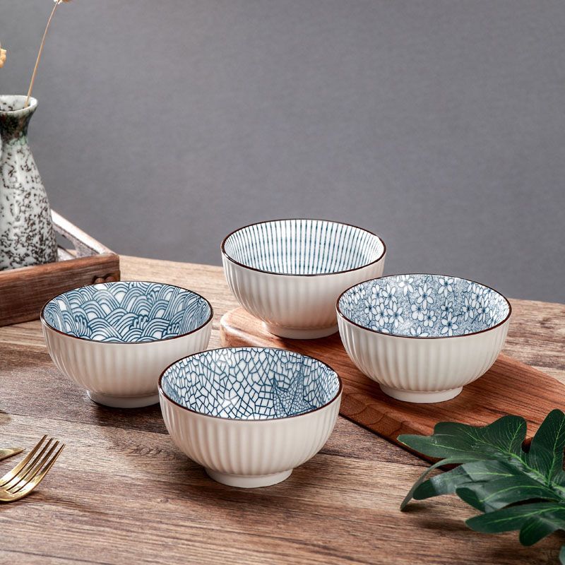 Japanese Ceramic Bowl Set (4 Pieces): Multi-Functional Dinnerware for Cereal, Soup, Dessert, Snacks & Fruit