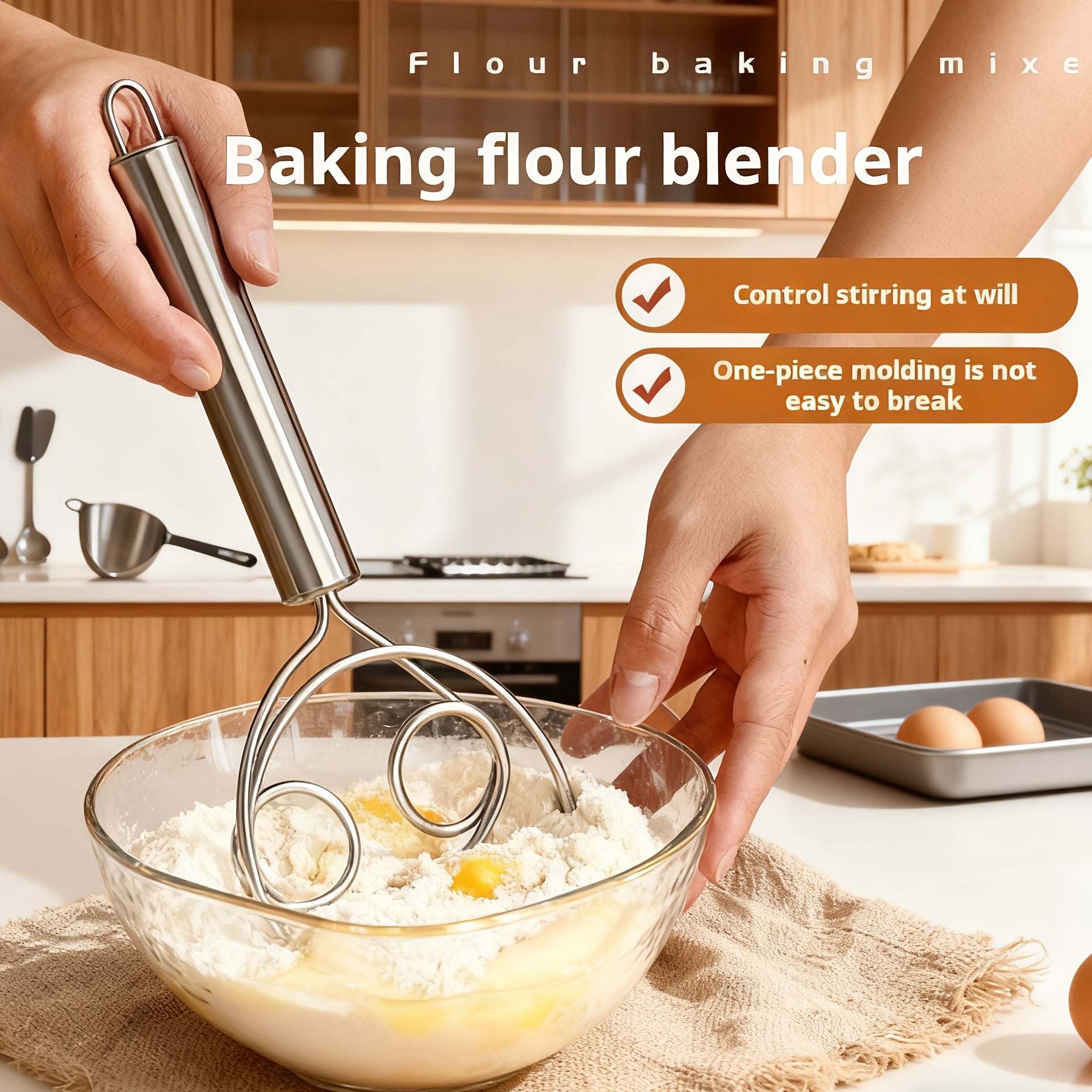 Manual Dough Mixer, Multifunctional Stainless Steel Dough & Egg Beater Stirring Stick, Ideal for Pasta, Mashed Potatoes, Kitchen Gadget & Gift