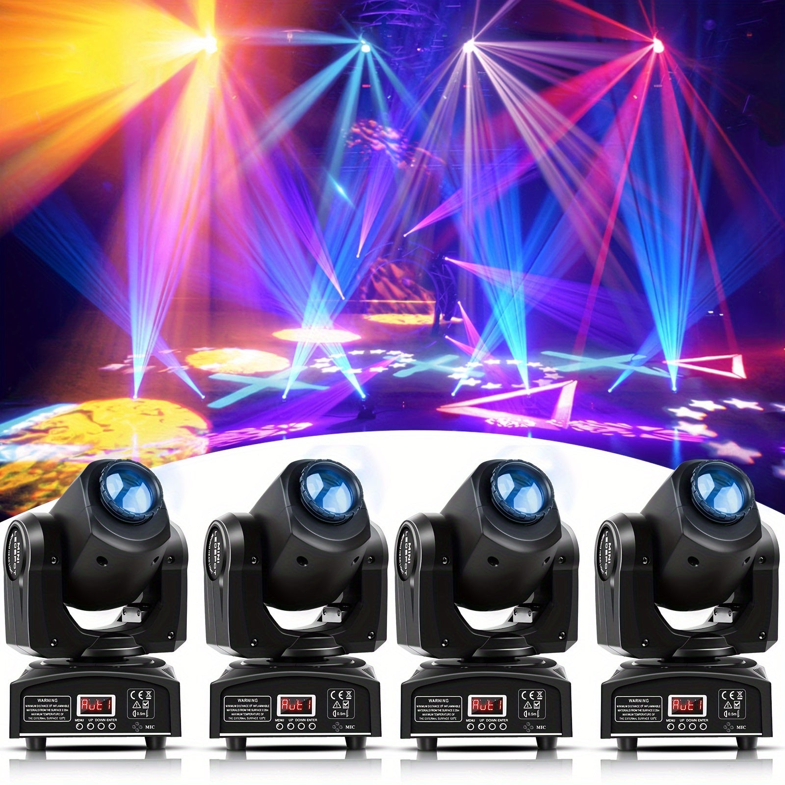 Professional moving head LED DJ light, RGBW control with sound-activated motion - pan/tilt shake effect, remote-compatible spotlight, suitable for weddings, parties, live performances, church events - RGBW color system