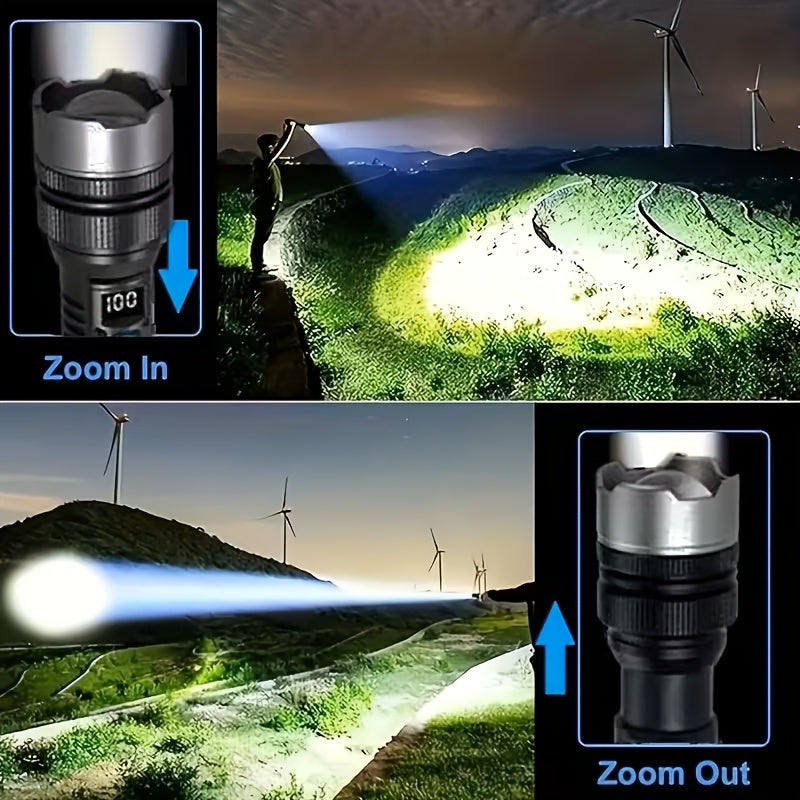1Pc Super Bright Rechargeable LED Flashlight - High Strength Tactical Flashlight, USB Charging, 3 Light Modes, 1200mAh Long Lasting Battery, Ergonomic Grip Design, IP44 Waterproof