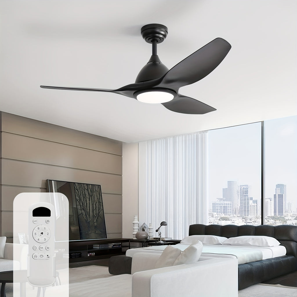 Sofucor 52-Inch Black Ceiling Fan, 3 Blades, 22W Dimmable LED Light, Memory Function, Reversible 6-Speed DC Motor, Ideal for Bedroom, Kitchen, Living Room