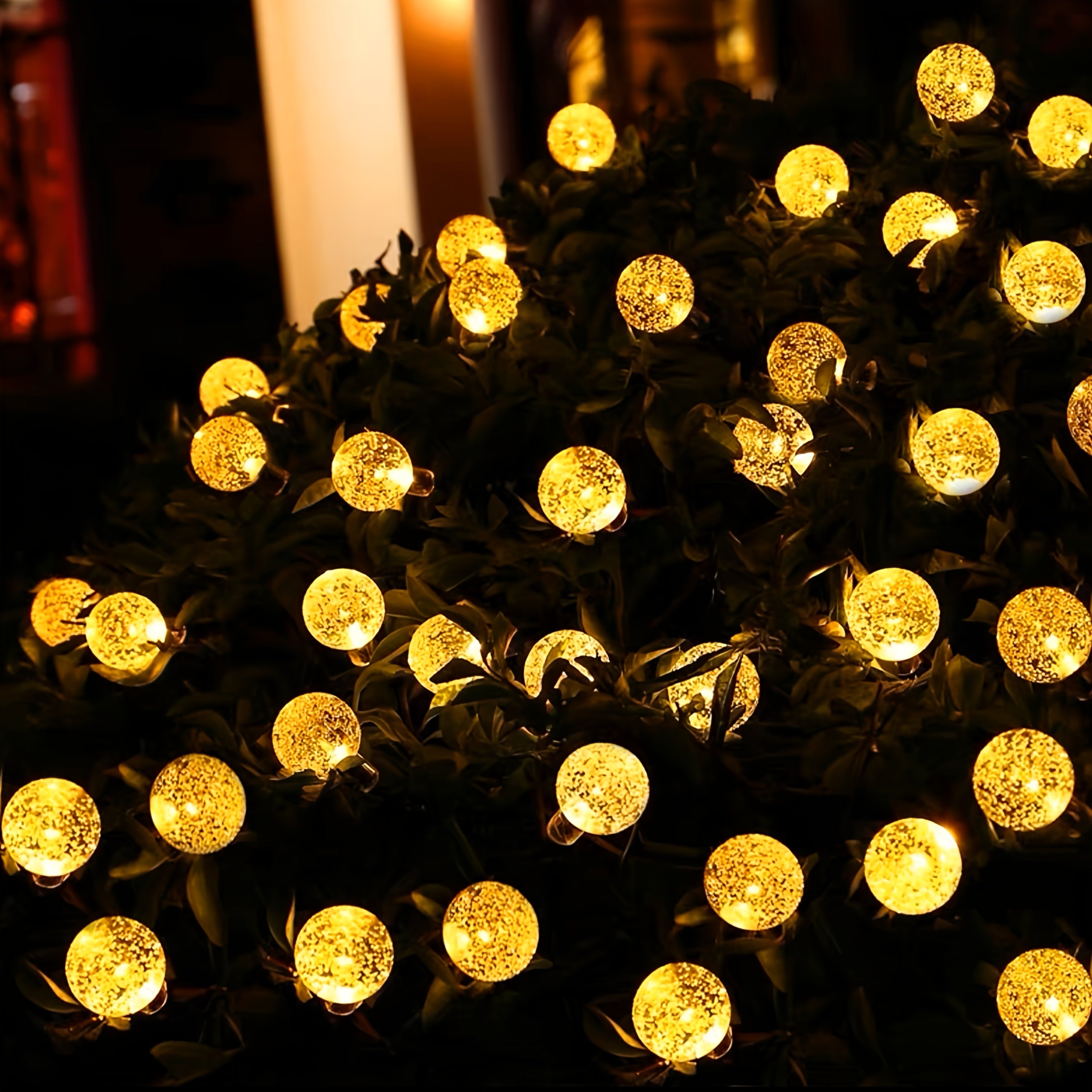 200颗LED太阳能户外水晶球串灯，8种照明模式——庭院、花园、门廊、阳台的理想选择 | 露营、帐篷、野餐及派对装饰（暖光）