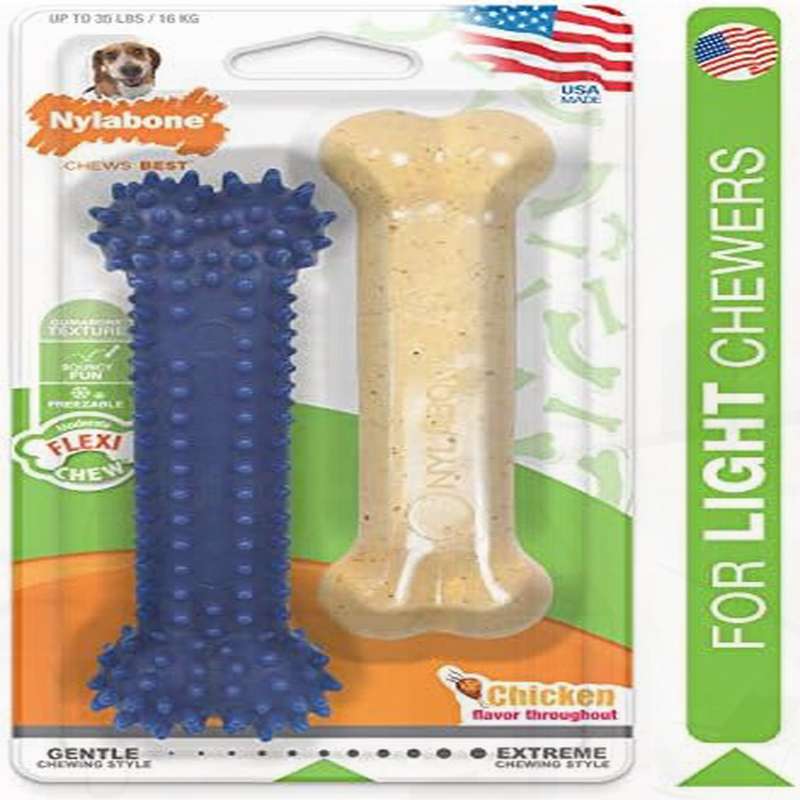 NYLABONE 牙齿健康 Flexichew 鸡肉双装，狼，单个，牙齿健康，宠物牙科护理，狼设计，双装咀嚼，宠物安全材质，耐用咀嚼，狗狗咀嚼，狗狗咀嚼棒