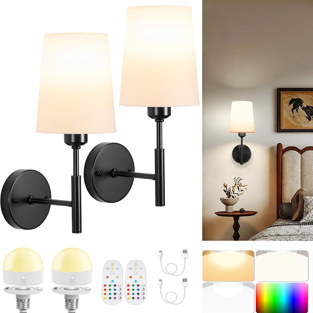 2-Pack Modern Wireless Battery Wall Light with Remote Control and Rechargeable Bulb – Plug-and-Play, Dimmable 12-Color Light, Suitable for Bedroom, Living Room, Hallway, No Wiring Required