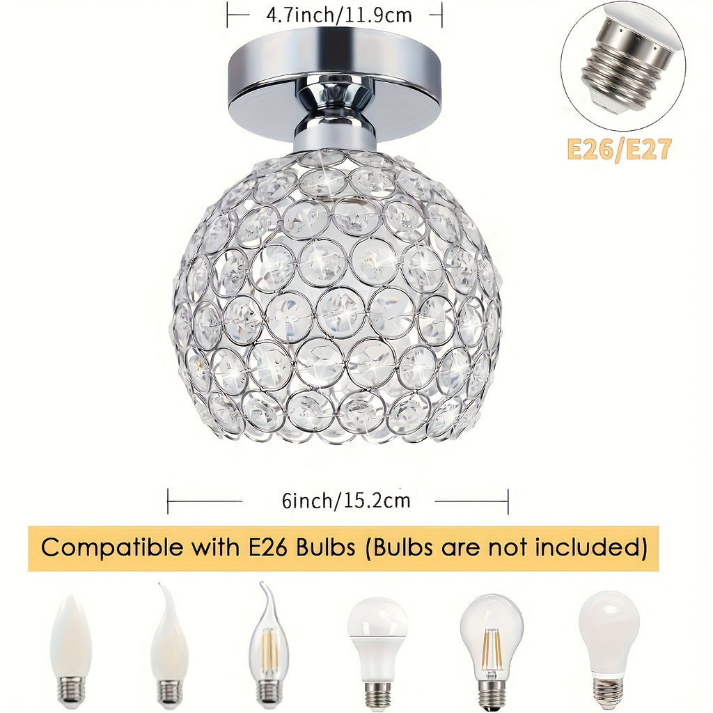 Modern stylish glass ceiling light, modern semi-flush mount silver crystal chandelier, suitable for decorative home lighting in foyer, closet, entryway, kitchen, bedroom, dining room, etc.