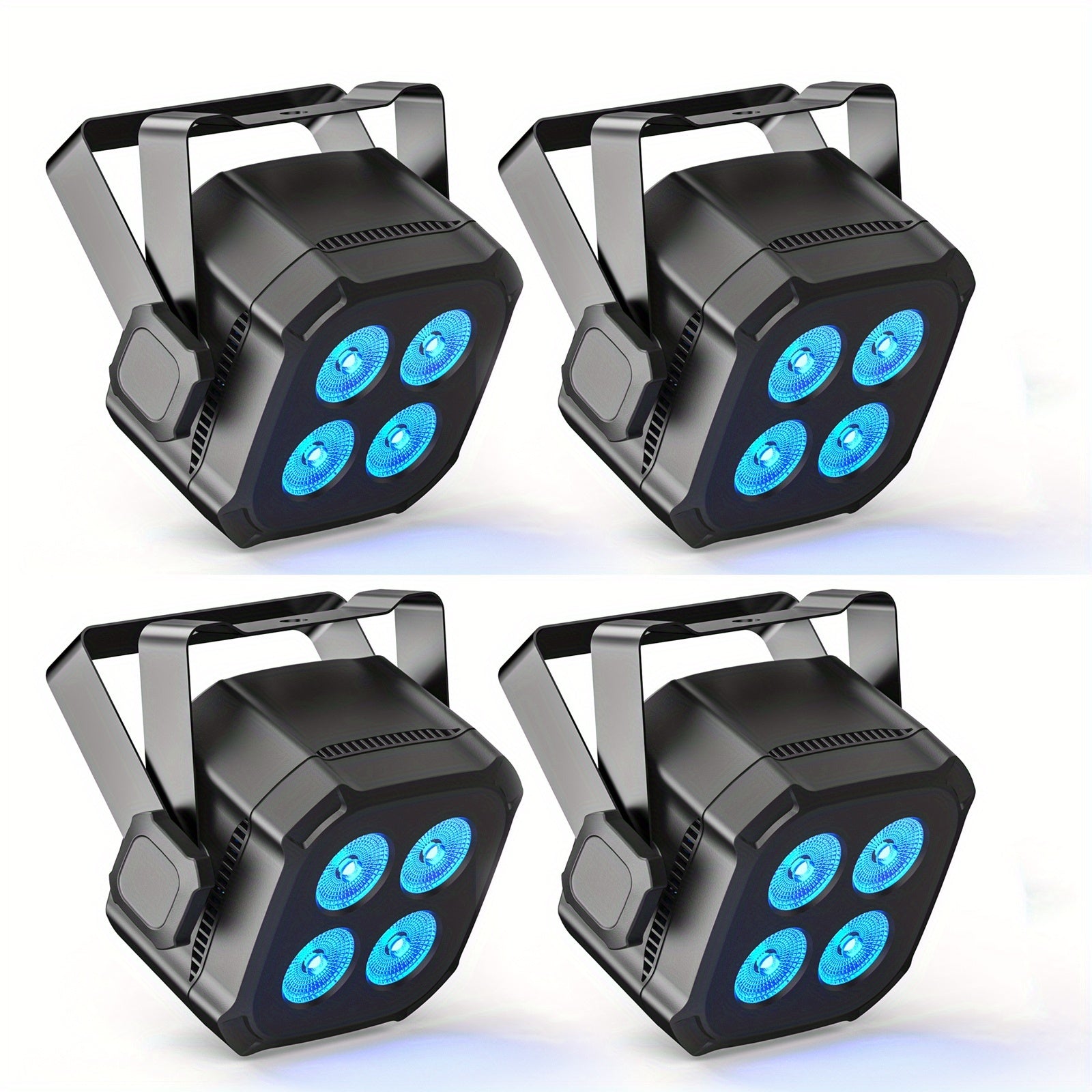 Mini stage light, available in 1, 2 or 4-pack, equipped with four 15W LED Par lights. These lightweight RGBW 4-in-1 LED stage lights feature DMX512 and sound-activated functions, suitable for home use, parties, performances and events.