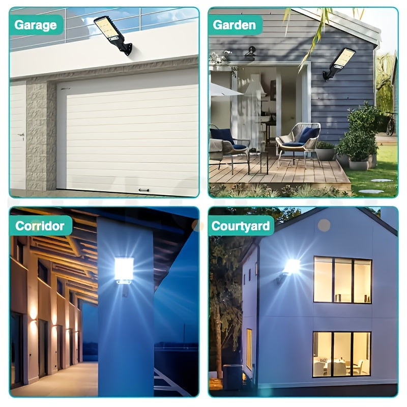 1 Pack Solar Street Light with PIR Motion Sensor, IP65 Waterproof, 108 COB LED Security Wall Light with Remote Control, 3 Modes, Solar Powered Searchlight, Perfect for Garden, Courtyard, Porch, Garage Lighting