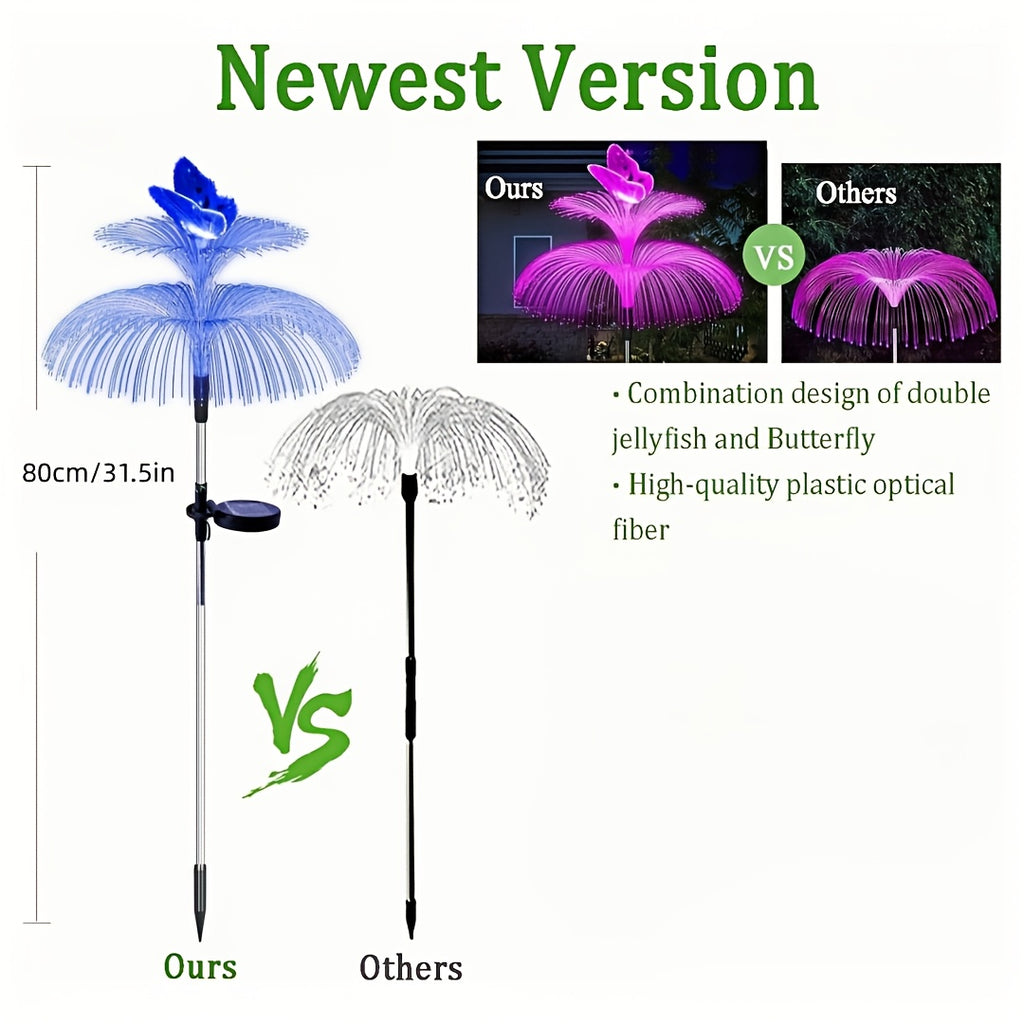 Solar Garden Light 4-Pack Solar Outdoor Decorative Light 7 Color Changing Double Jellyfish and Butterfly Flower Garden Decoration Courtyard Christmas Pool Outdoor Decoration, Gift for Mother and Women