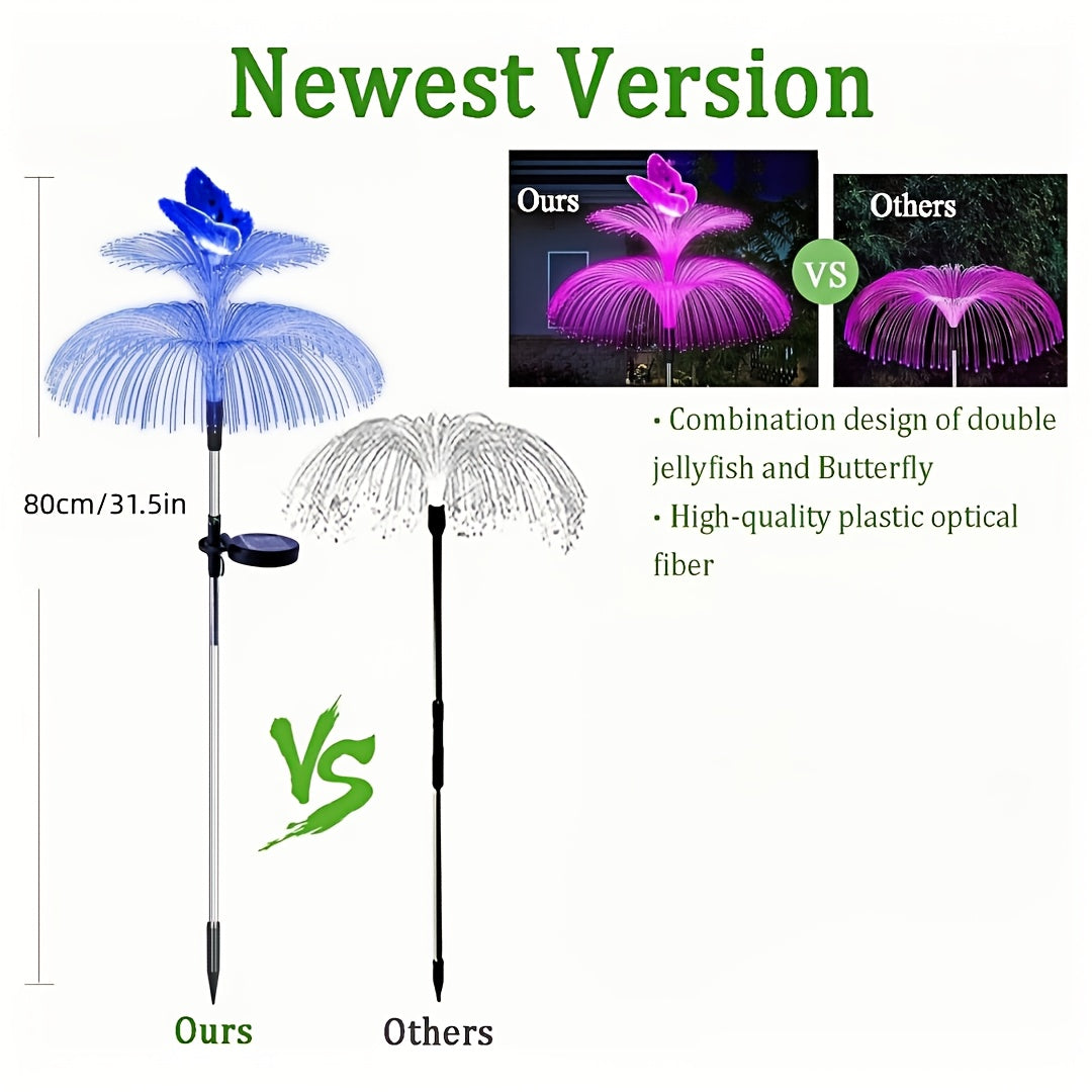 Solar Garden Light 4-Pack Solar Outdoor Decorative Light 7 Color Changing Double Jellyfish and Butterfly Flower Garden Decoration Courtyard Christmas Pool Outdoor Decoration, Gift for Mother and Women