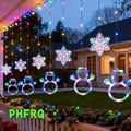 PHFRQ - 8种模式，DIY圣诞灯串LED圣诞灯-LED圣诞跨帘灯·圣诞装饰、户外节日装饰品、节日礼物、派对装饰必备-发光圣诞雪人雪花挂饰-圣诞氛围庭院户外窗户装饰吊坠-USB插电，暖光，彩光