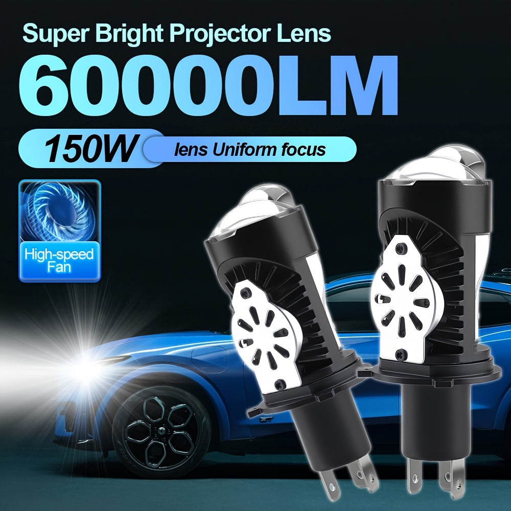 2-Piece LED H4 Super Bright Projector Lens High/Low Integrated, 60000LM Lens 6000K White CSP Bright Chip New Upgraded LED Lens Easy to Install