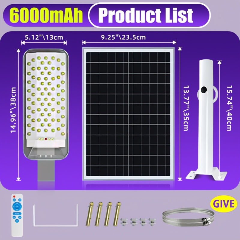 1 Piece High-Brightness Curved LED Solar Street Light, 6500K Solar Street Light with Remote Control, Home Solar Garden Light for Outdoor Commercial Parking Lot and Road Lighting