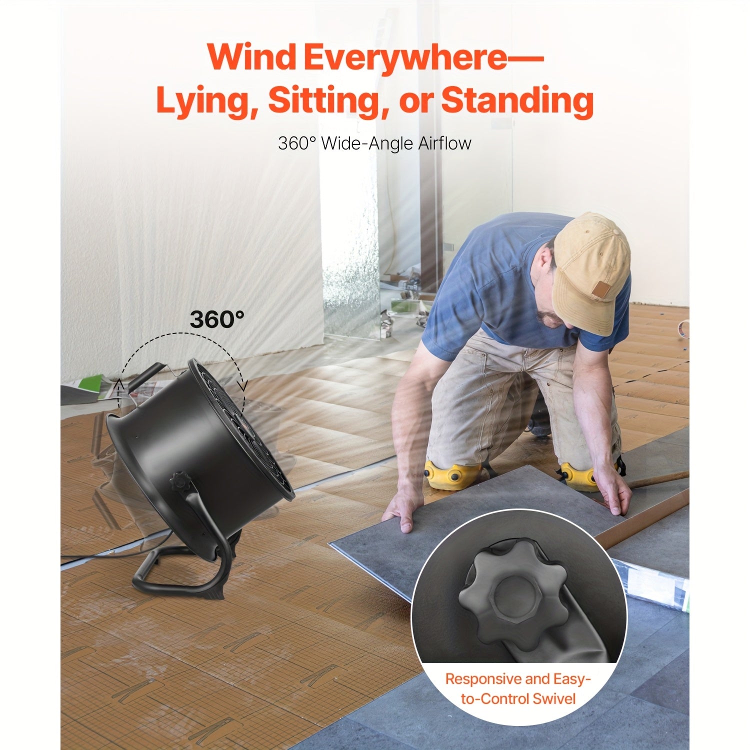 VEVOR 14 Inch Floor Fan, 3-Speed, 360° Tiltable, High Velocity Industrial Fan