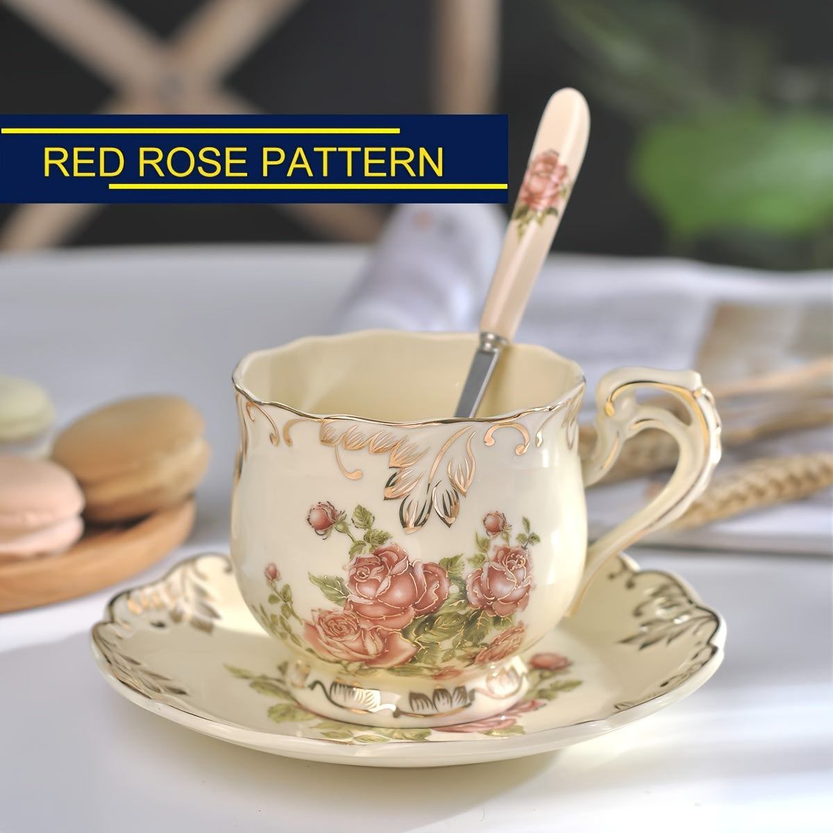 Exquisite Coffee Cup with Saucer & Spoon, Perfect for Home Kitchen, Decorative Piece for Large Parties, Romantic Cafés, Comes with Storage Box