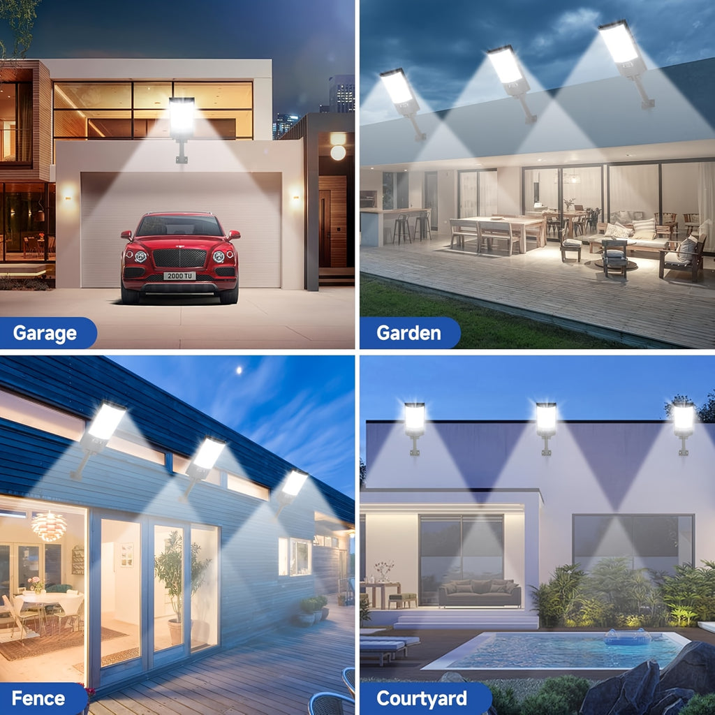 2 Pack Solar Street Light IP65 Waterproof LED Outdoor Solar Street Light Courtyard Light Remote Control / PIR Motion Sensor Street Light Perfect for Garden, Courtyard, Driveway, Corridor, Pool Security Lighting Zero Electricity Bill