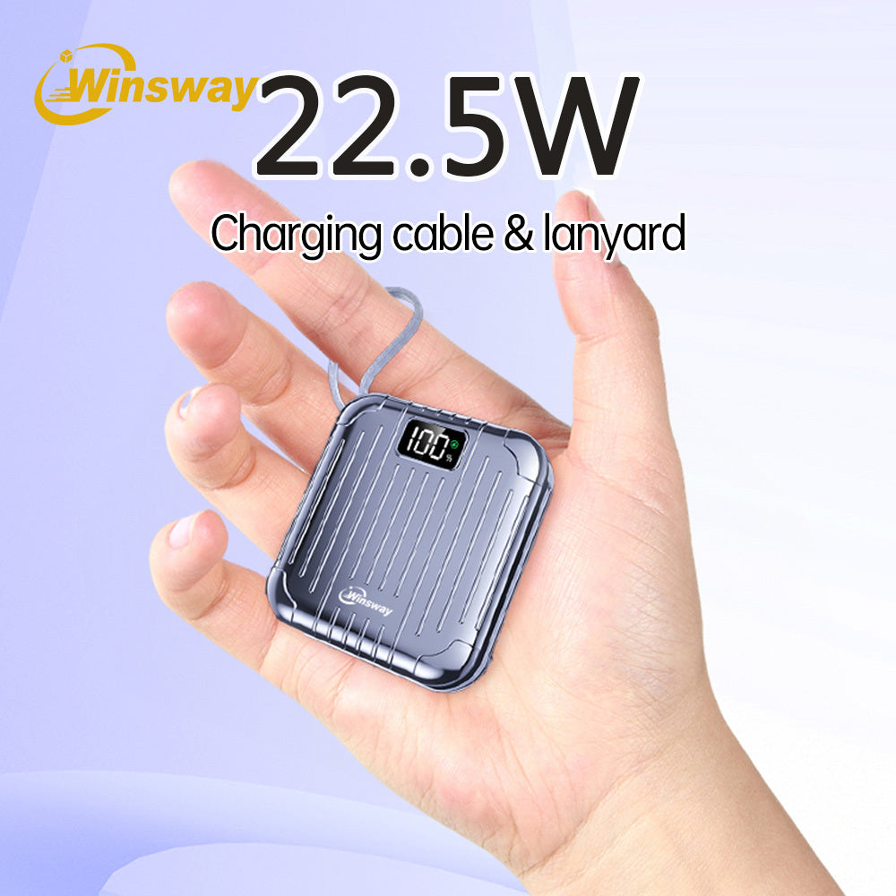 文思威2.9英寸迷你便攜充電寶-10000mAh，22.5W快充，配備2合1掛繩線，Type-C雙向快充，LED高畫質顯示屏，便攜登機，相容多種手機型號