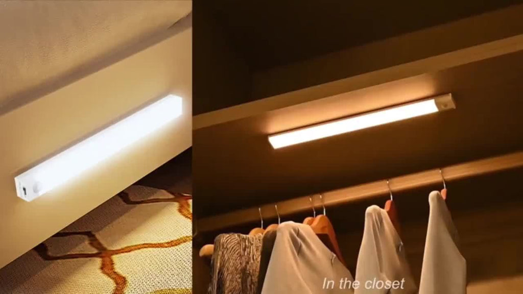 8-pack smart motion sensor LED light, household lighting LED tube, USB rechargeable + magnetic design, commonly used for cabinets, wardrobes, bookshelves, vanity tables, wireless, DIY night light. Bookshelf lighting