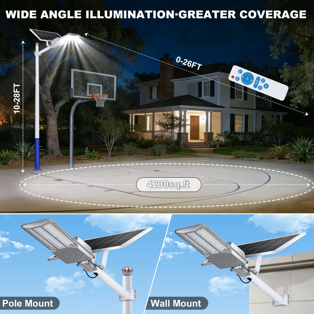 Commercial Grade Solar Street Light Dusk-to-Dawn IPX7 Waterproof Heavy Duty Security Floodlight for Street Courtyard 2/1 Pack